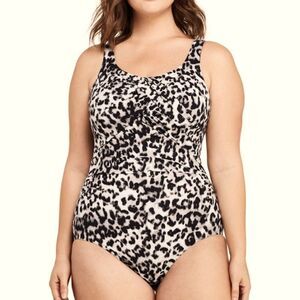 TrimShaper Women's Carmela leopard Underwire crossback one piece swimsuit size 8